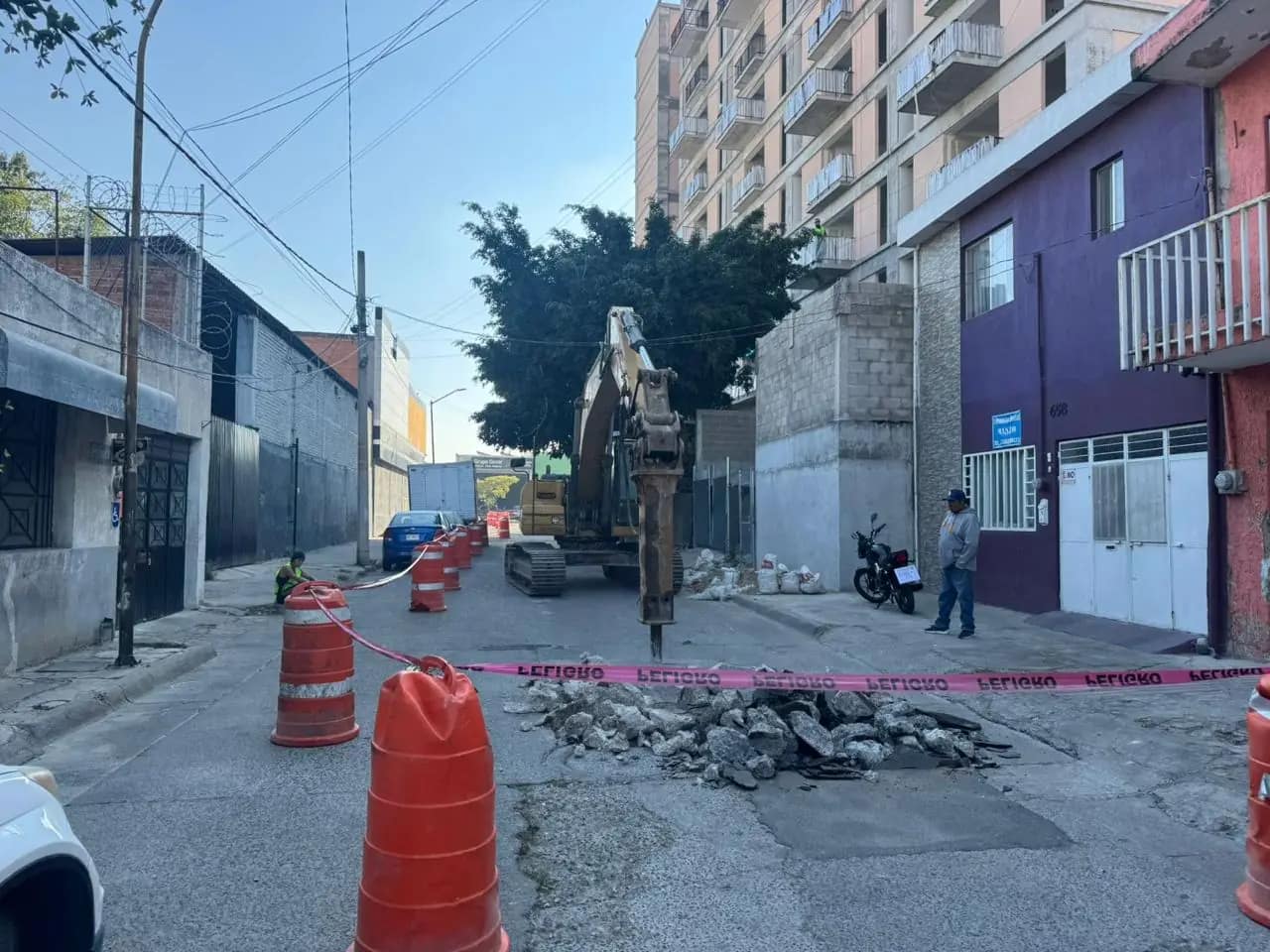 Sewer trench on a neighborhood street